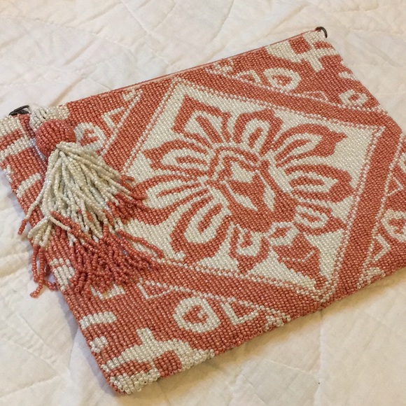 NWOT RARE Anthropologie Danica Embellished Pouch Pink 10.75" X 7.5" X .5" - Picture 2 of 7